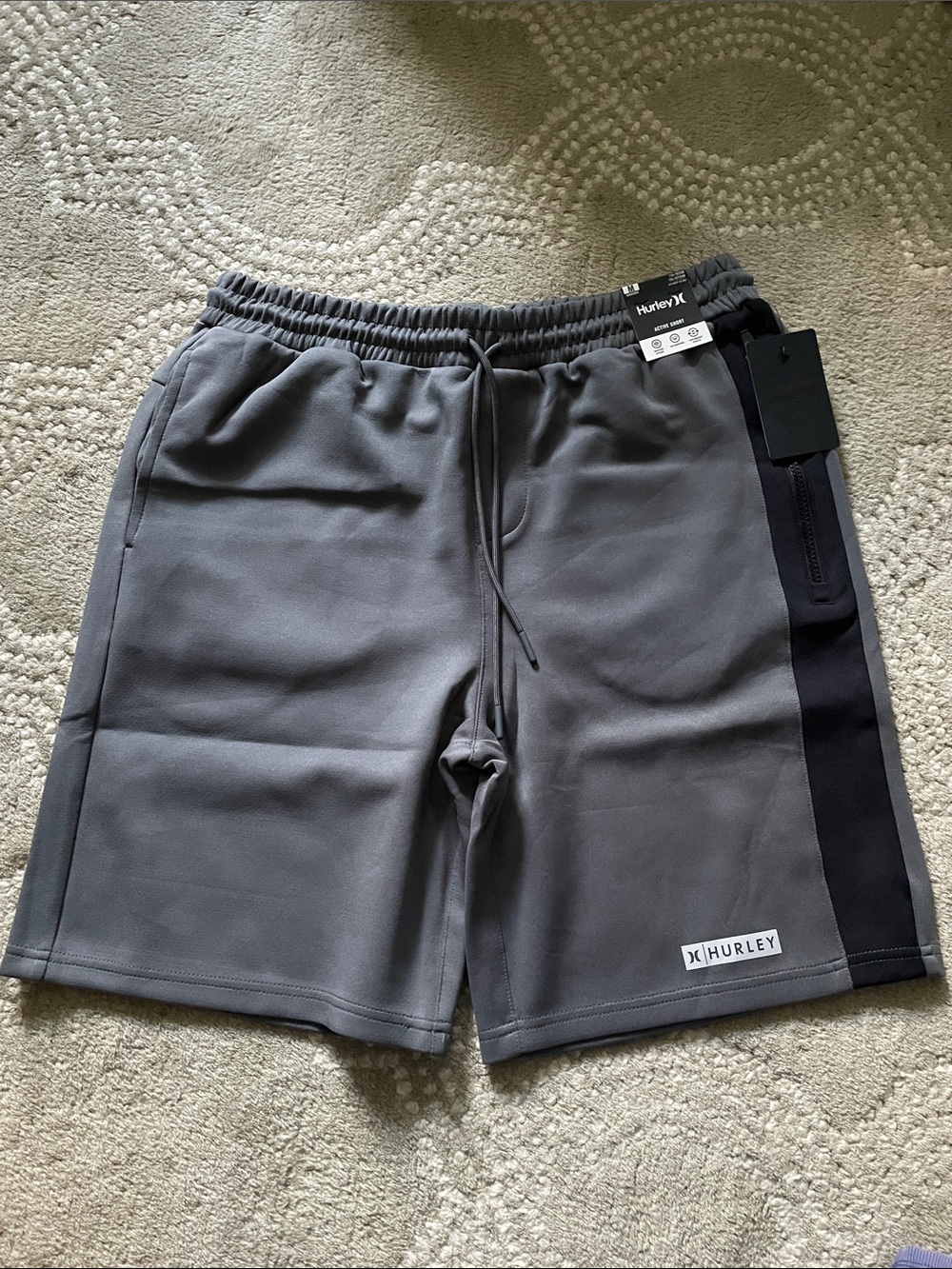Hurley Gray Athletic Shorts with Black Side Stripe
